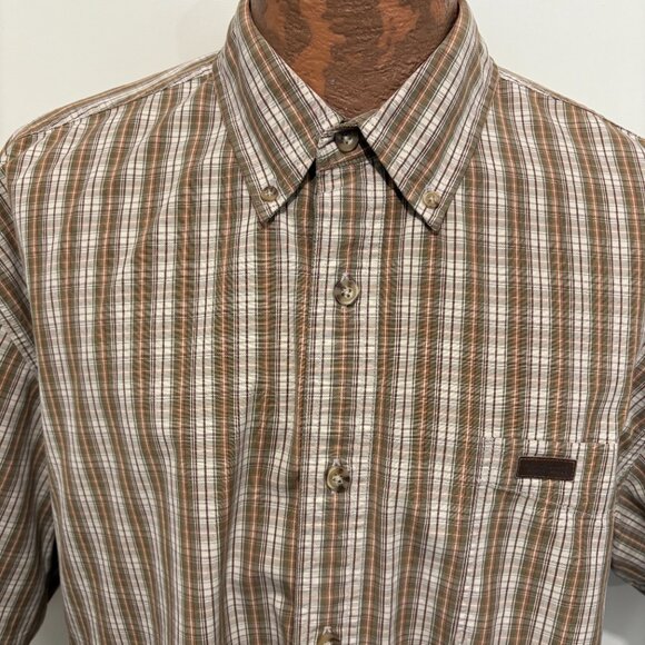 Carhartt XL Brown Plaid Button-Down Short-Sleeve Cotton Shirt - Picture 2 of 5